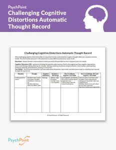 Challenging Cognitive Distortions Automatic Thought Record Worksheet