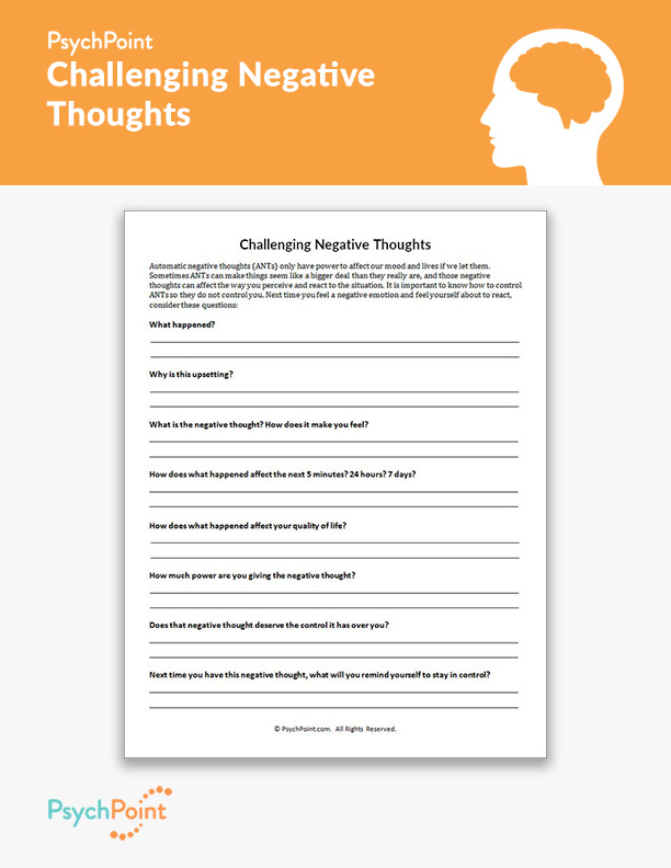 Challenging Negative Thoughts Worksheet