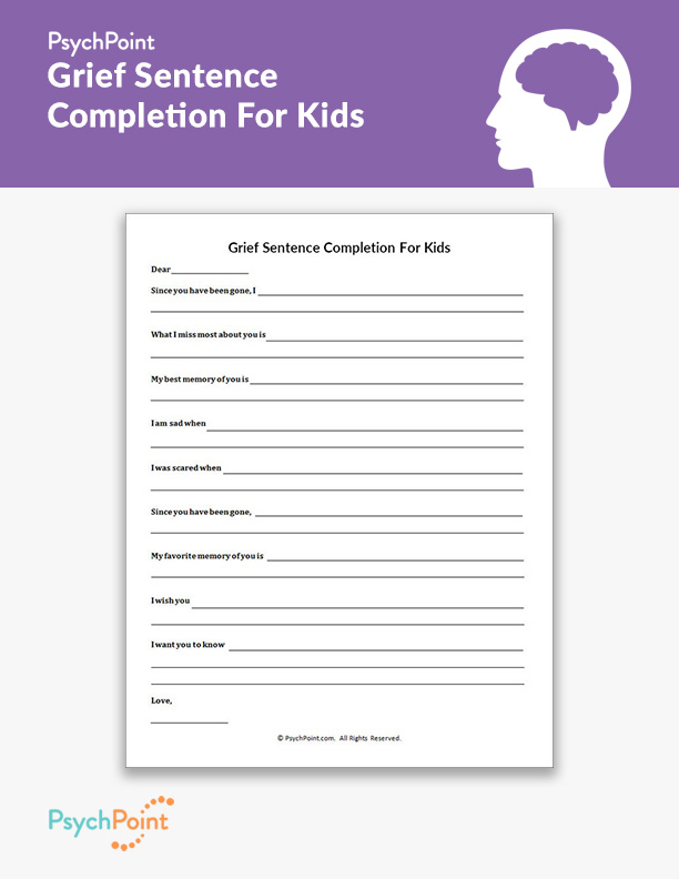 Grief Sentence Completion For Kids Worksheet