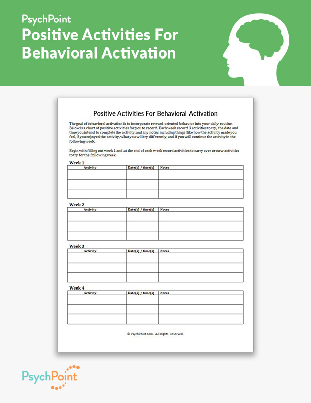 positive activities for behavioral activation worksheet