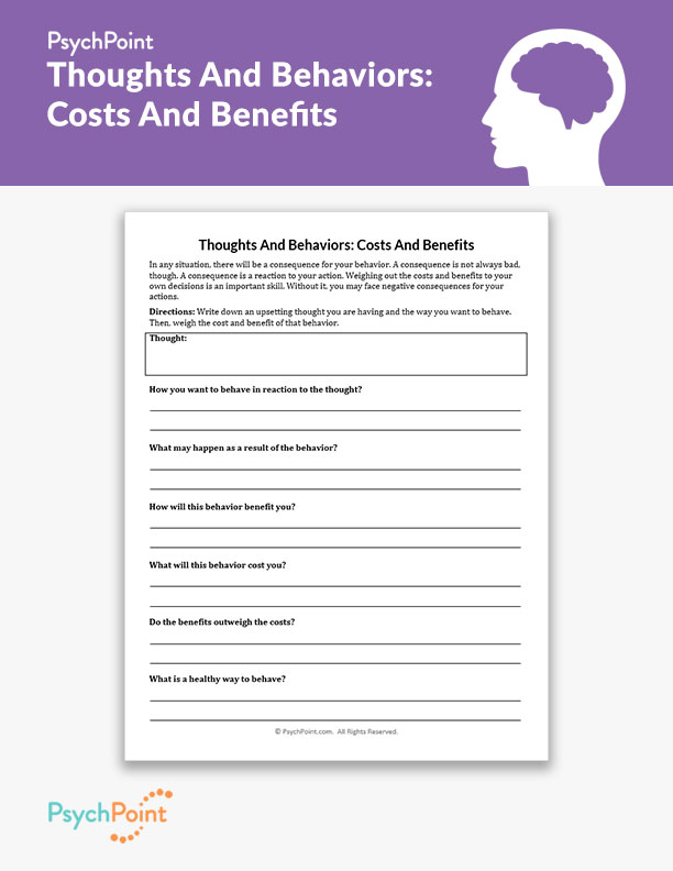 Thoughts And Behaviors: Costs And Benefits Worksheet