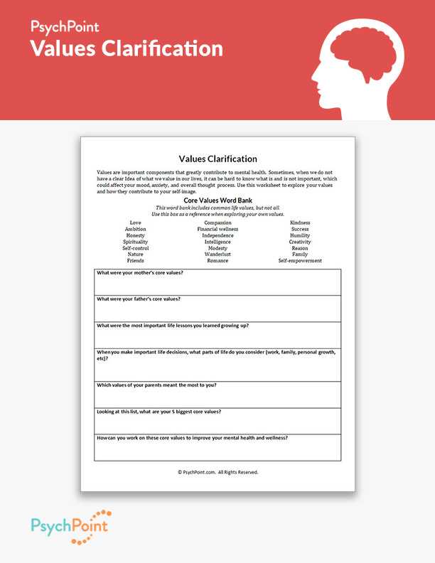 Values Clarification Worksheet | PsychPoint