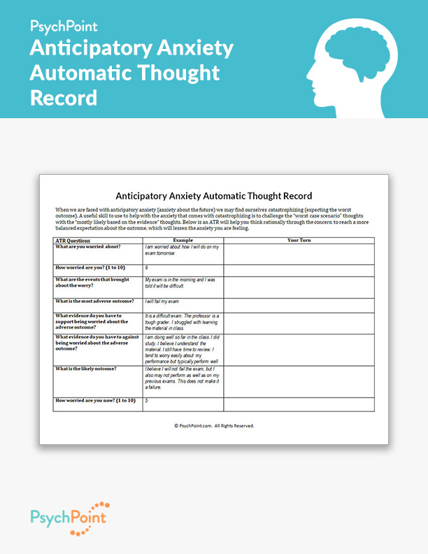 Anticipatory Anxiety Automatic Thought Record Worksheet