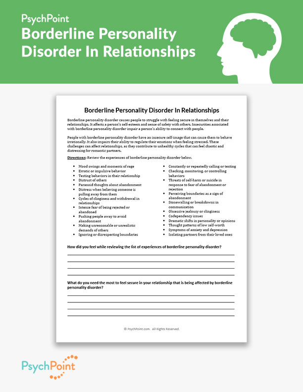 Borderline Personality Disorder In Relationships Worksheet