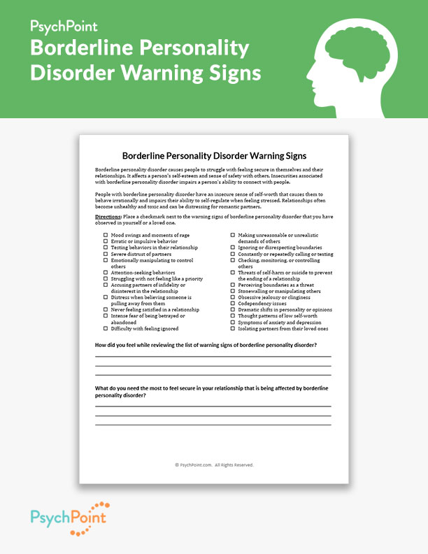 Borderline Personality Disorder Warning Signs Worksheet