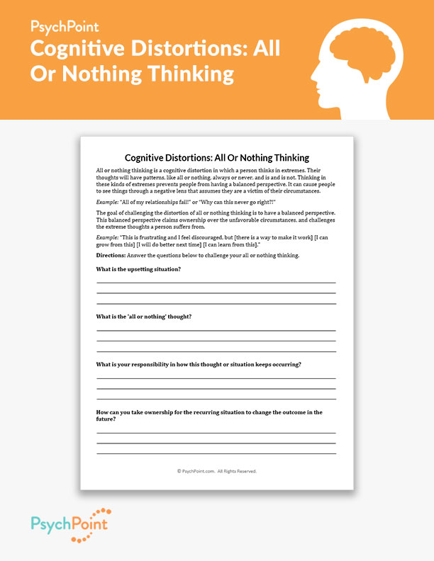 Cognitive Distortions: All Or Nothing Thinking Worksheet