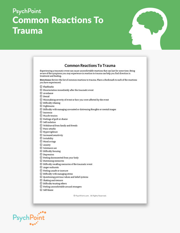 Common Reactions To Trauma Worksheet