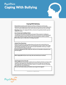 Coping With Bullying Worksheet Coping With Bullying Worksheet