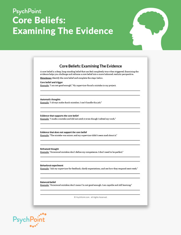 Core Beliefs: Examining The Evidence Worksheet