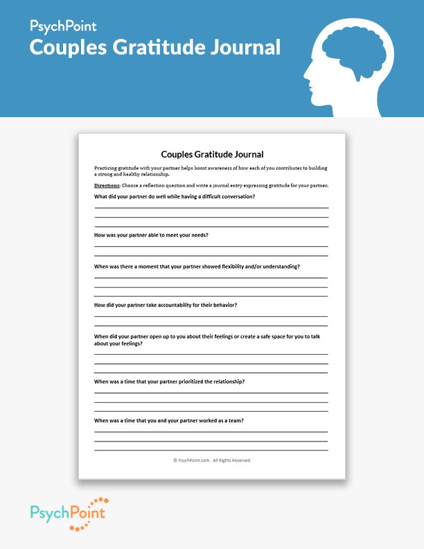 Couples Gratitude Journal Worksheet