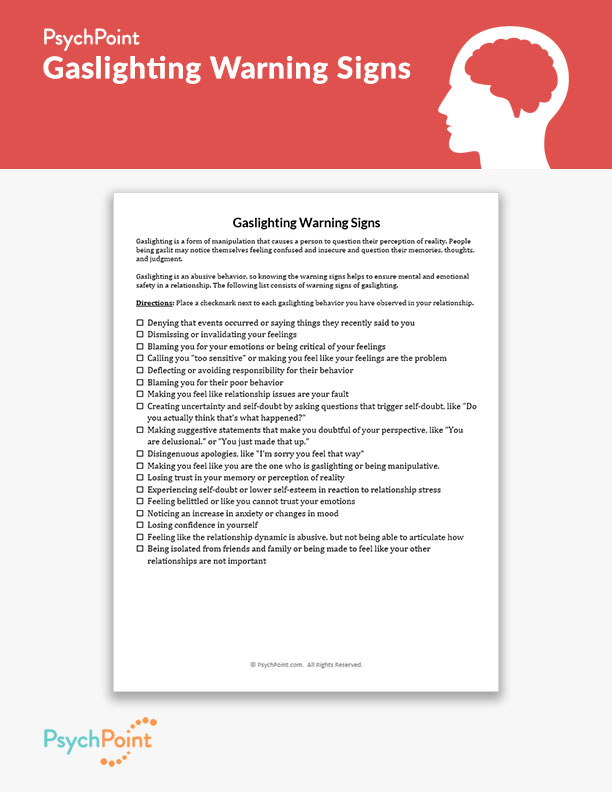 Gaslighting Warning Signs Worksheet