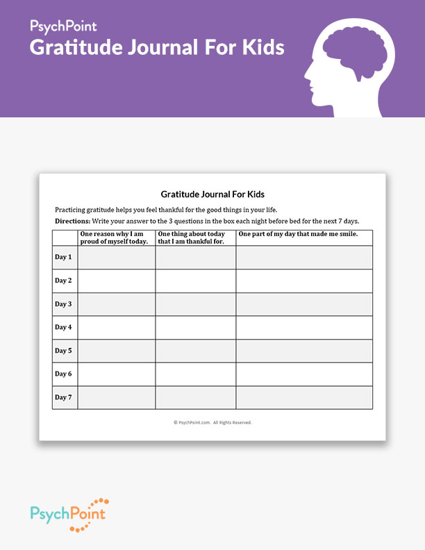 Gratitude Journal For Kids Worksheet