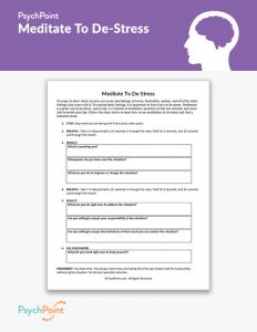 Meditate To De-Stress Worksheet