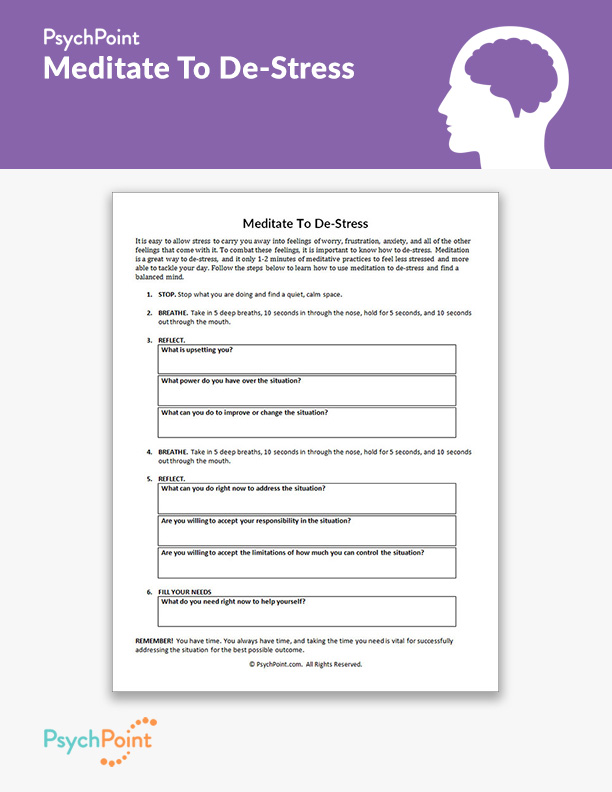 Meditate To De-Stress Worksheet