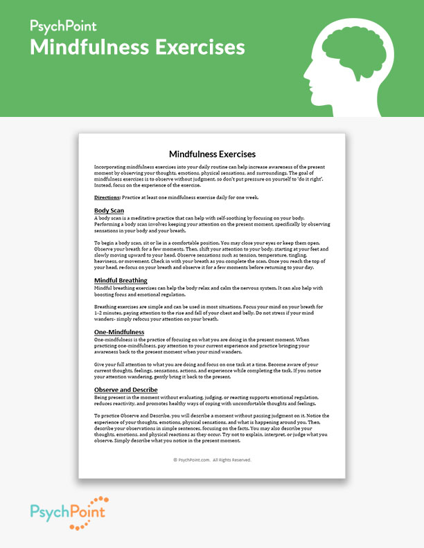Mindfulness Exercises Worksheet
