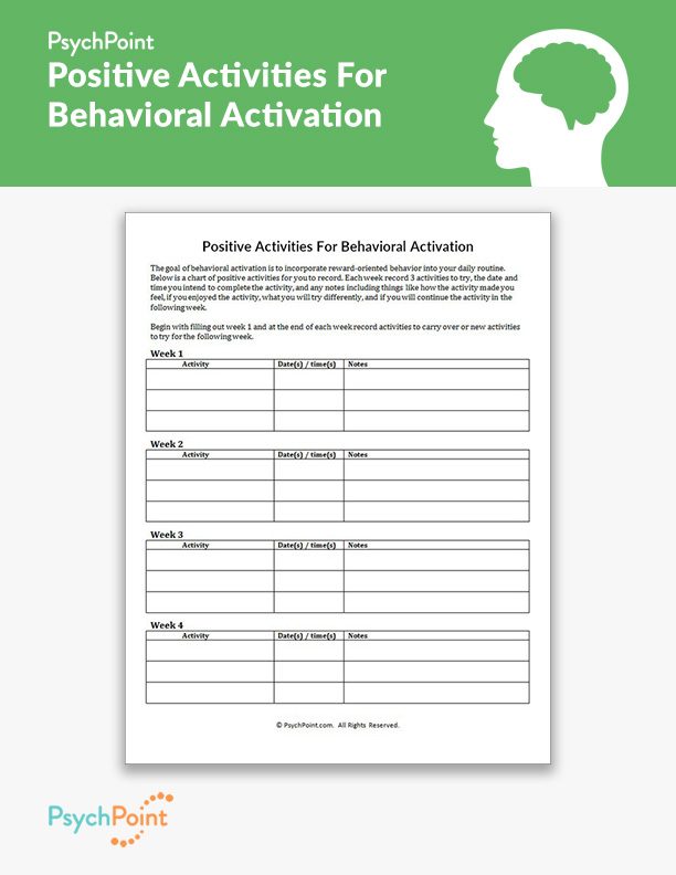 Positive Activities For Behavioral Activation Worksheet