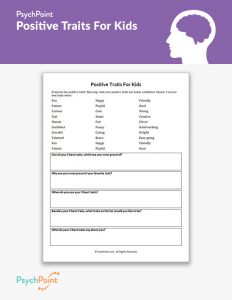 Positive Traits For Kids Worksheet