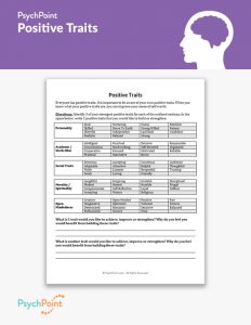 Positive Traits Worksheet