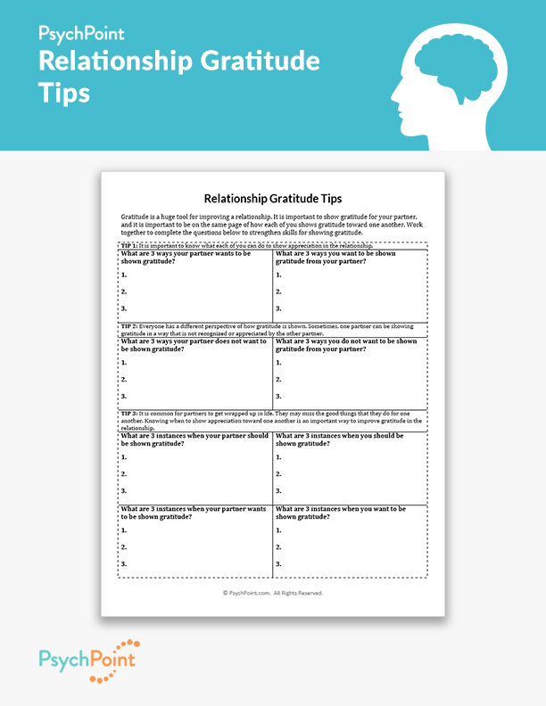Relationship Gratitude Tips Worksheet