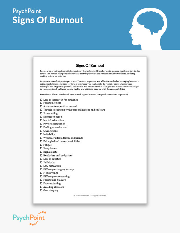 Signs Of Burnout Worksheet