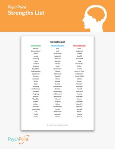 Strengths List Worksheet