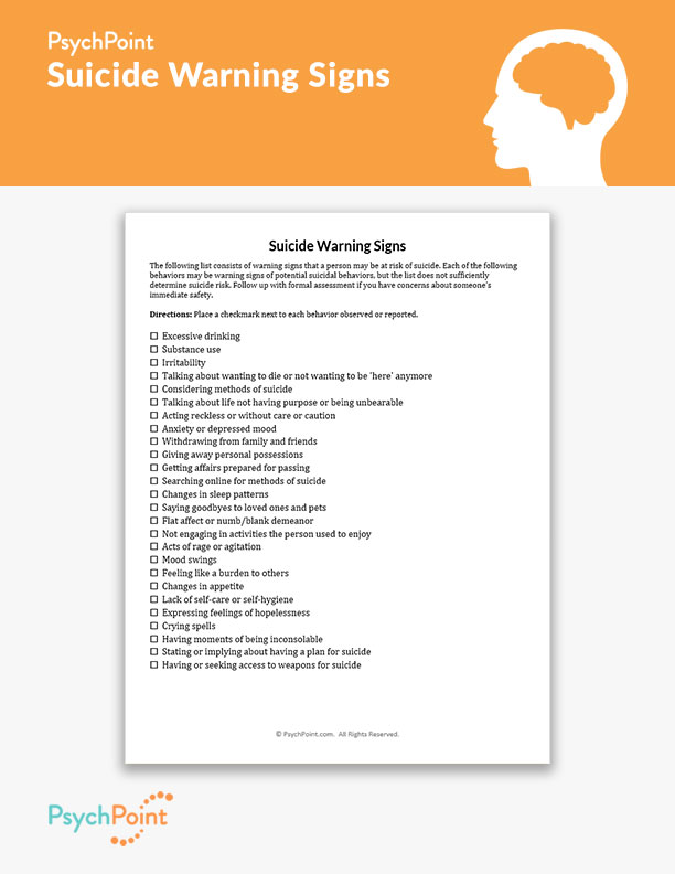 Suicide Warning Signs Worksheet
