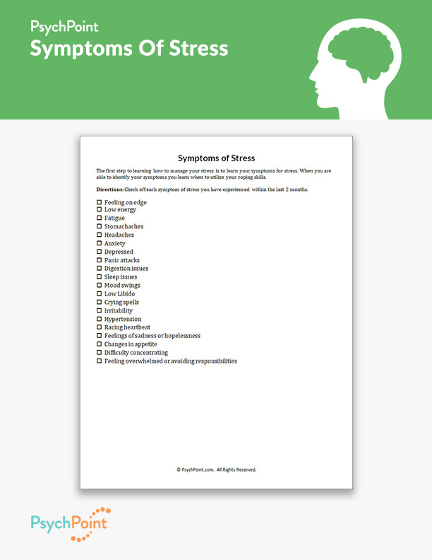 Symptoms Of Stress Worksheet